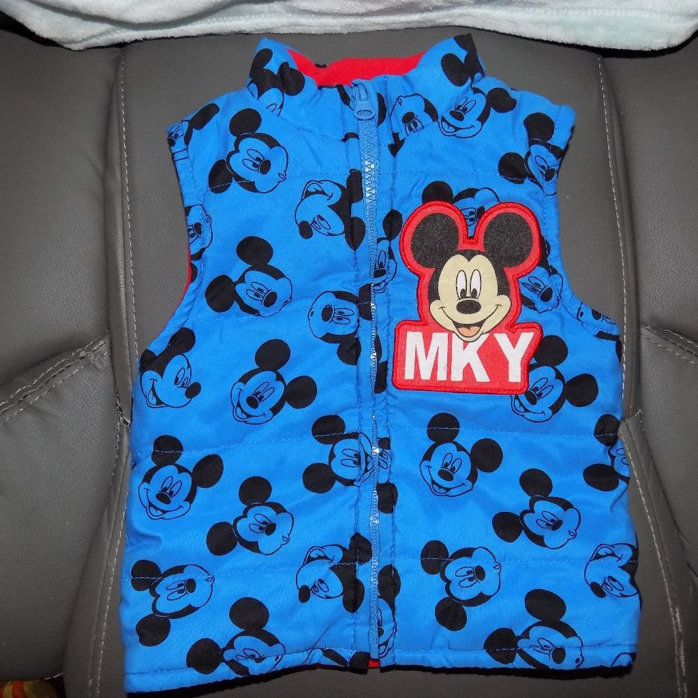Disney Mickey Mouse Face Puffer Vest Jacket EUC